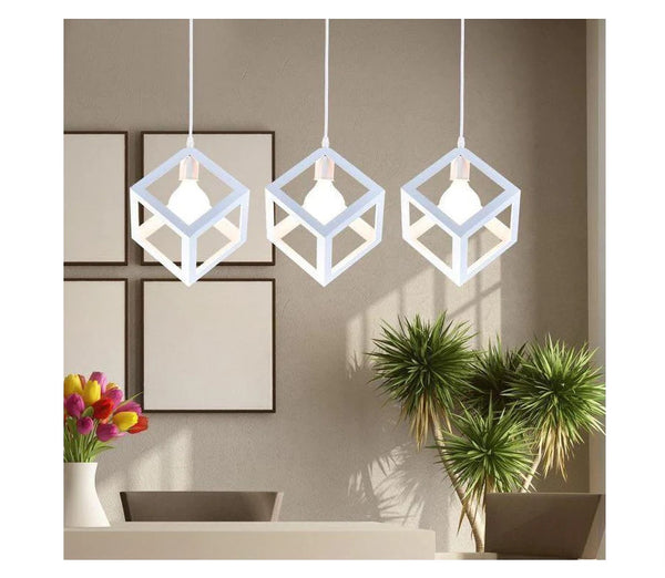 3-Lights Linear Cluster White Geometric Cube Pendant Lamp