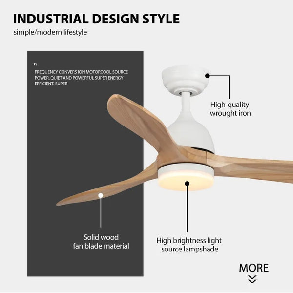 Modern 3 Blade Wood Style Ceiling Fan Lights White