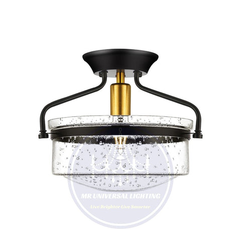 10.6 Inch Small Size Vintage Glass Black + Gold Ceiling Light