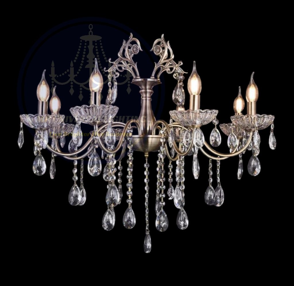 Vintage Bronze 8 Arms Crystal Chandelier