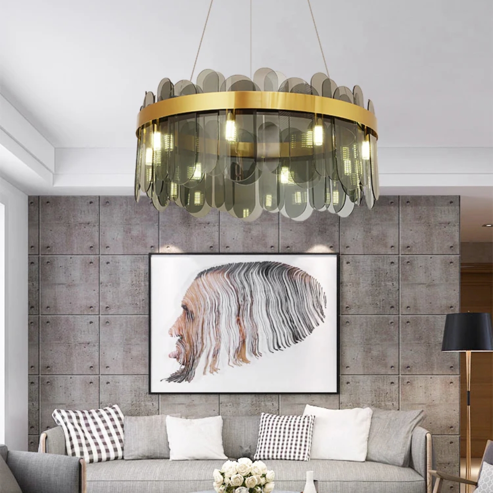 Crystal Chandelier Gold + Smoke Glass - Image 2