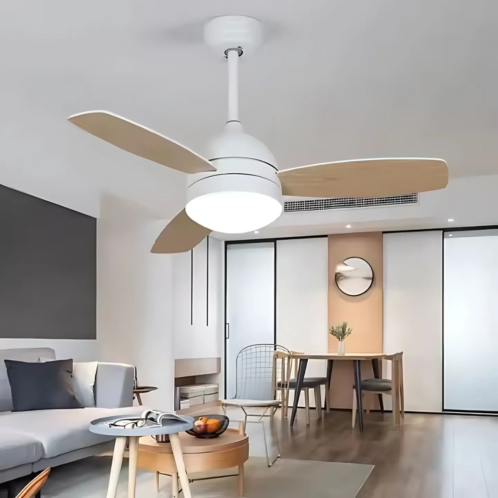 Modern White Compact LED Ceiling Fan with Interchangeable Colour Blades - Image 2