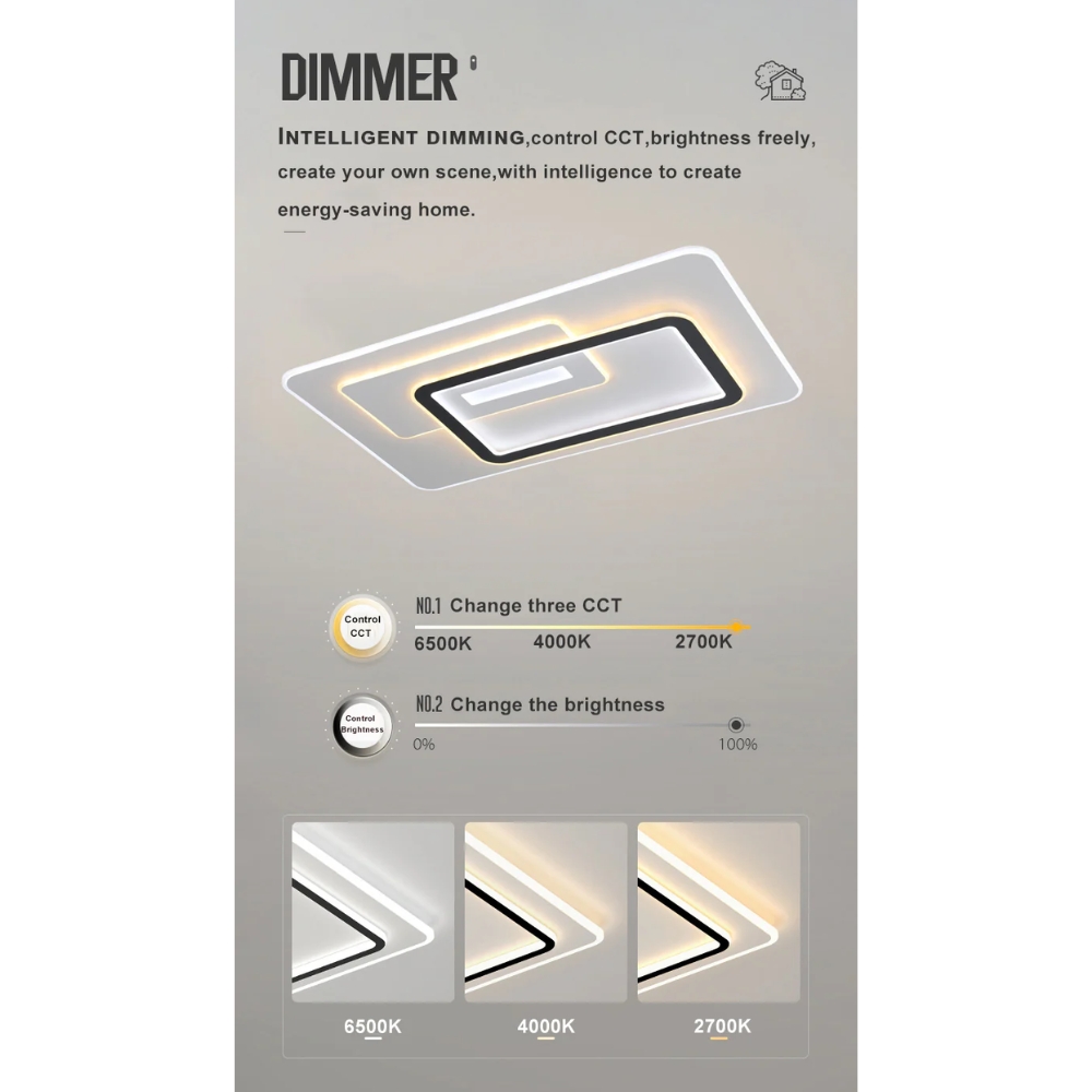 Modern Acrylic LED Ceiling Light Triple Square - Large - Image 2