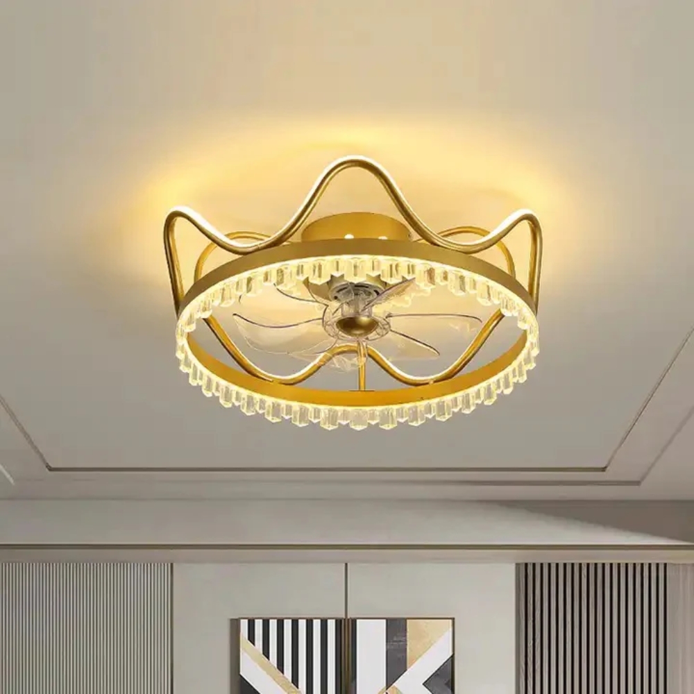 Modern Golden Crown Ceiling Fan with Lights - Image 3