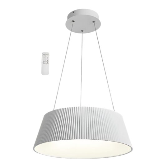 White modern LED pendant lamp with remote control and acrylic finish