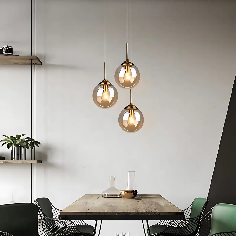 Nordic Glass Ball Pendant Lights Amber + Gold - Image 2