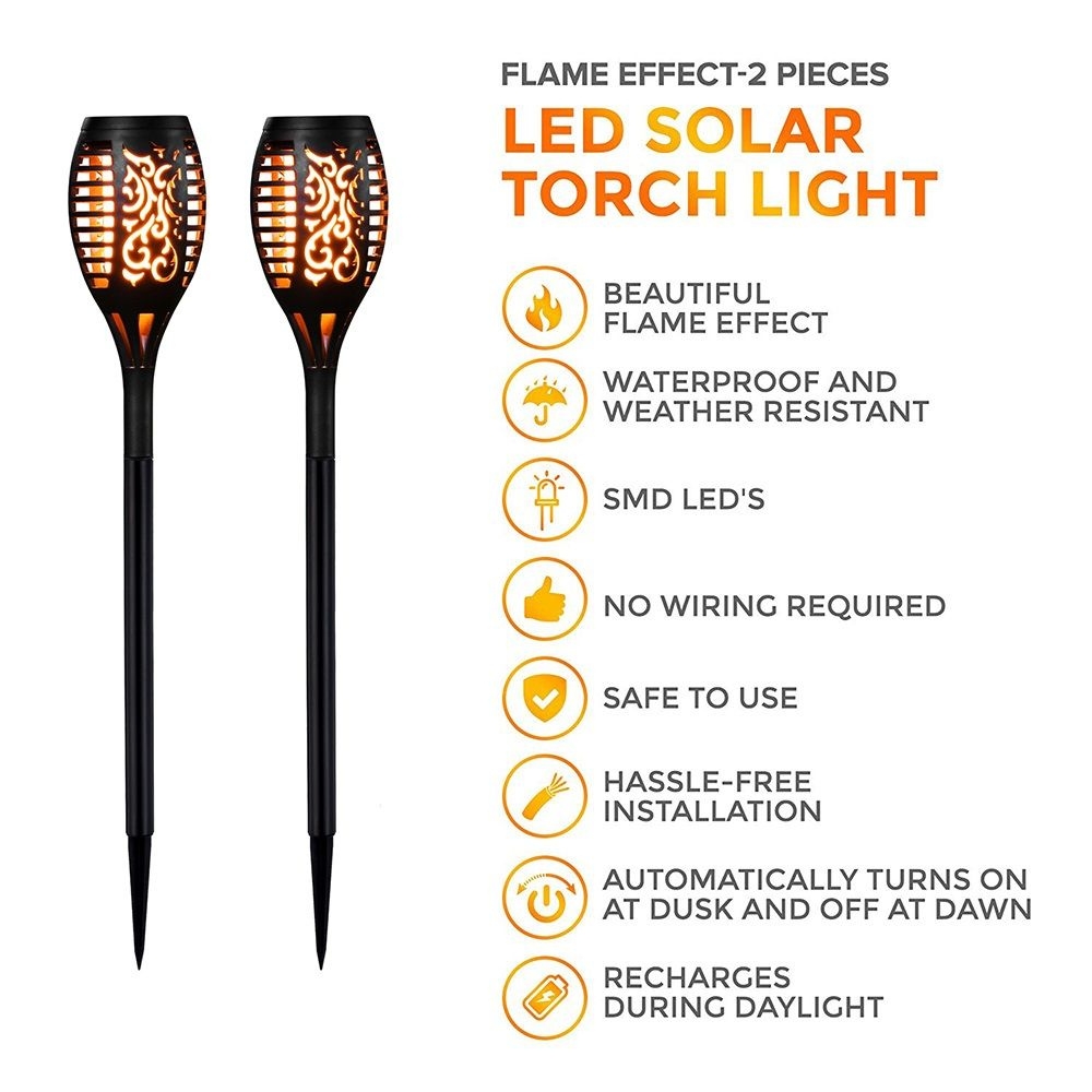 Solar Powered Outdoor Torch Flame Light 2pcs - Image 2