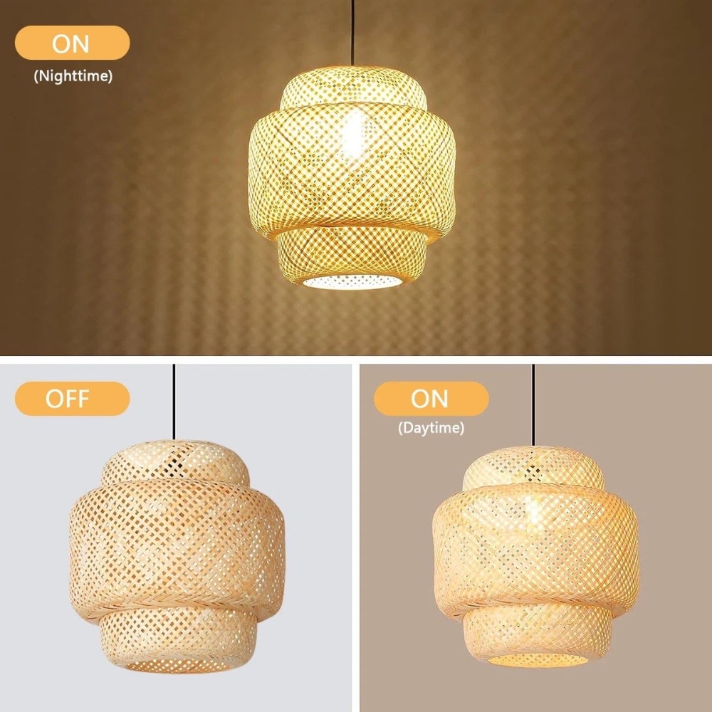 Tropical Style Double Layer Bamboo Rattan Pendant Lamp - Image 6