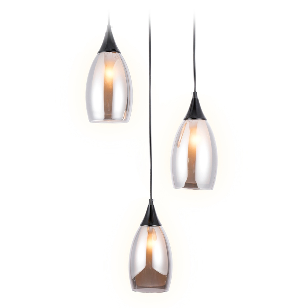 3-piece Black Smoke Glass Modern Pendant Lamp