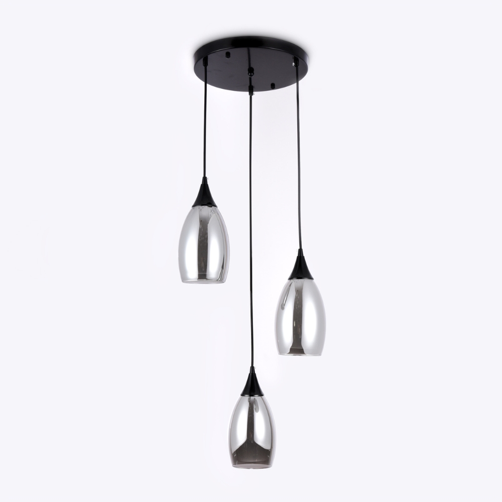 3-piece Black Smoke Glass Modern Pendant Lamp
