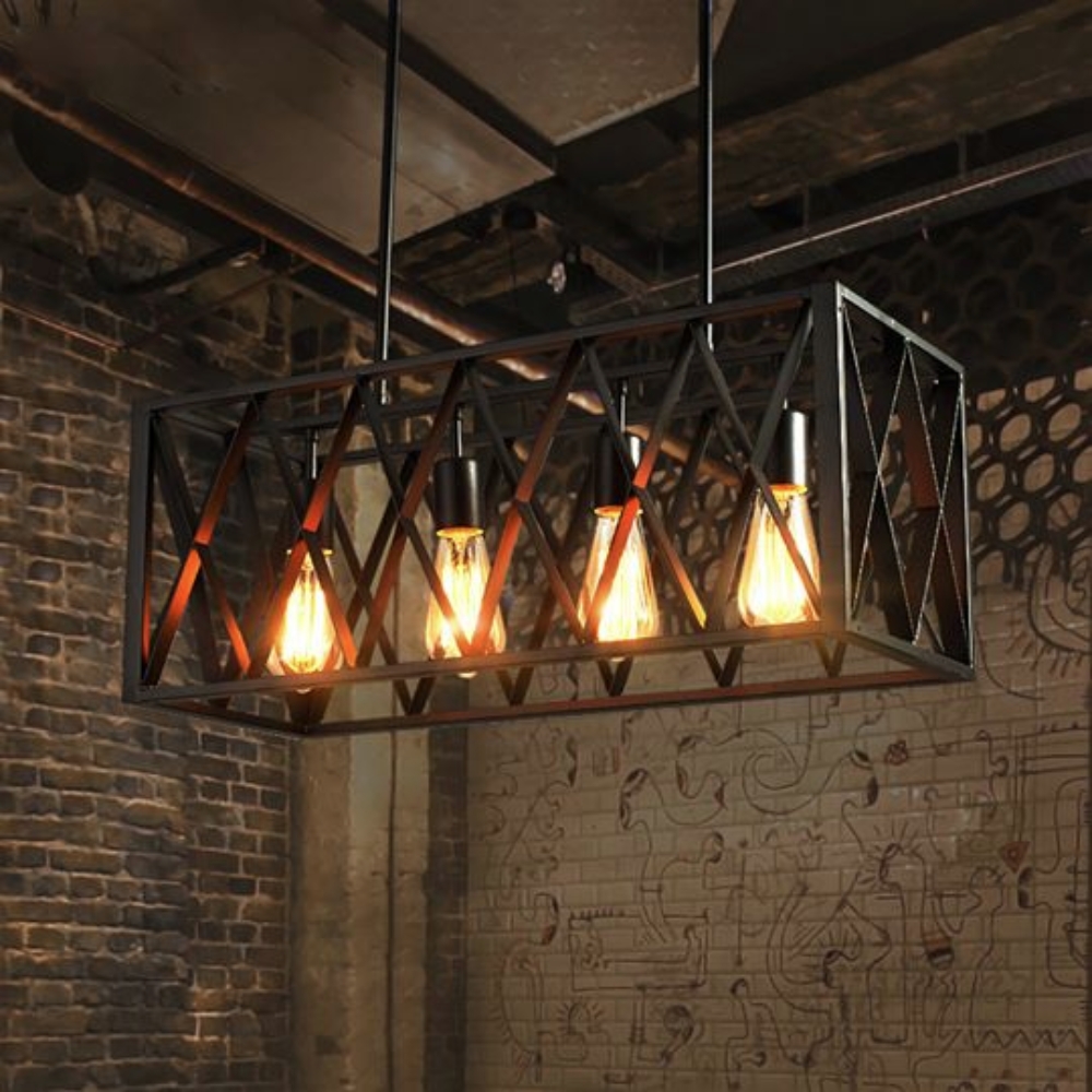 Black Vintage Industrial Metal Cage Pendant - Image 2
