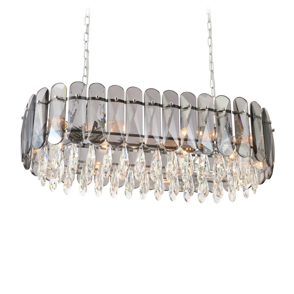 Crystal Luxury Oval Chandelier Light Smoky Chrome