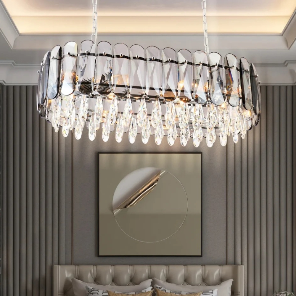 Crystal Luxury Oval Chandelier Light Smoky Chrome
