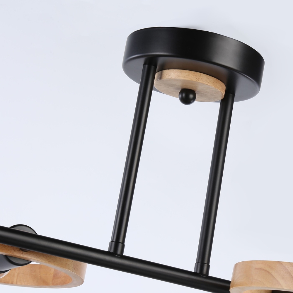 Nordic 4-Light Black & Wood Ring Ceiling Light