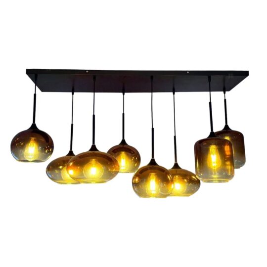 Nordic Amber Glass 8-Light Rectangular Pendant Light