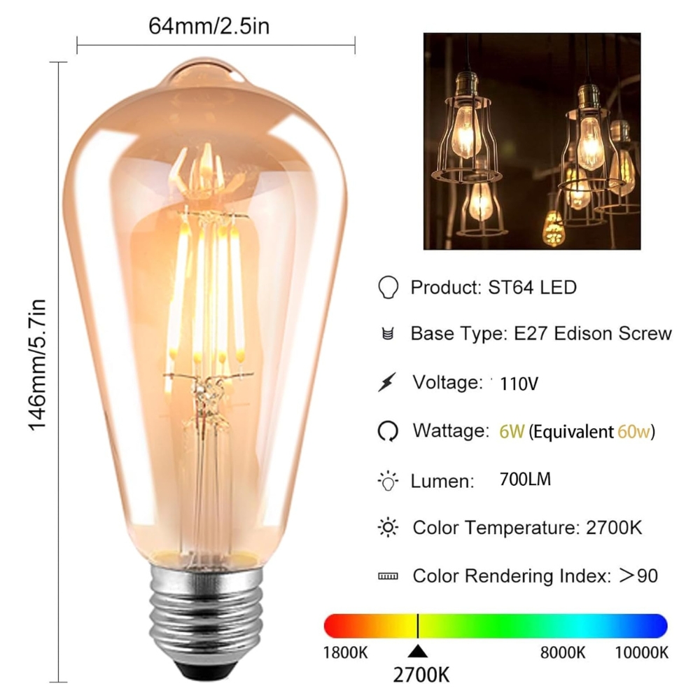 ST64 4w LED Filament Bulb