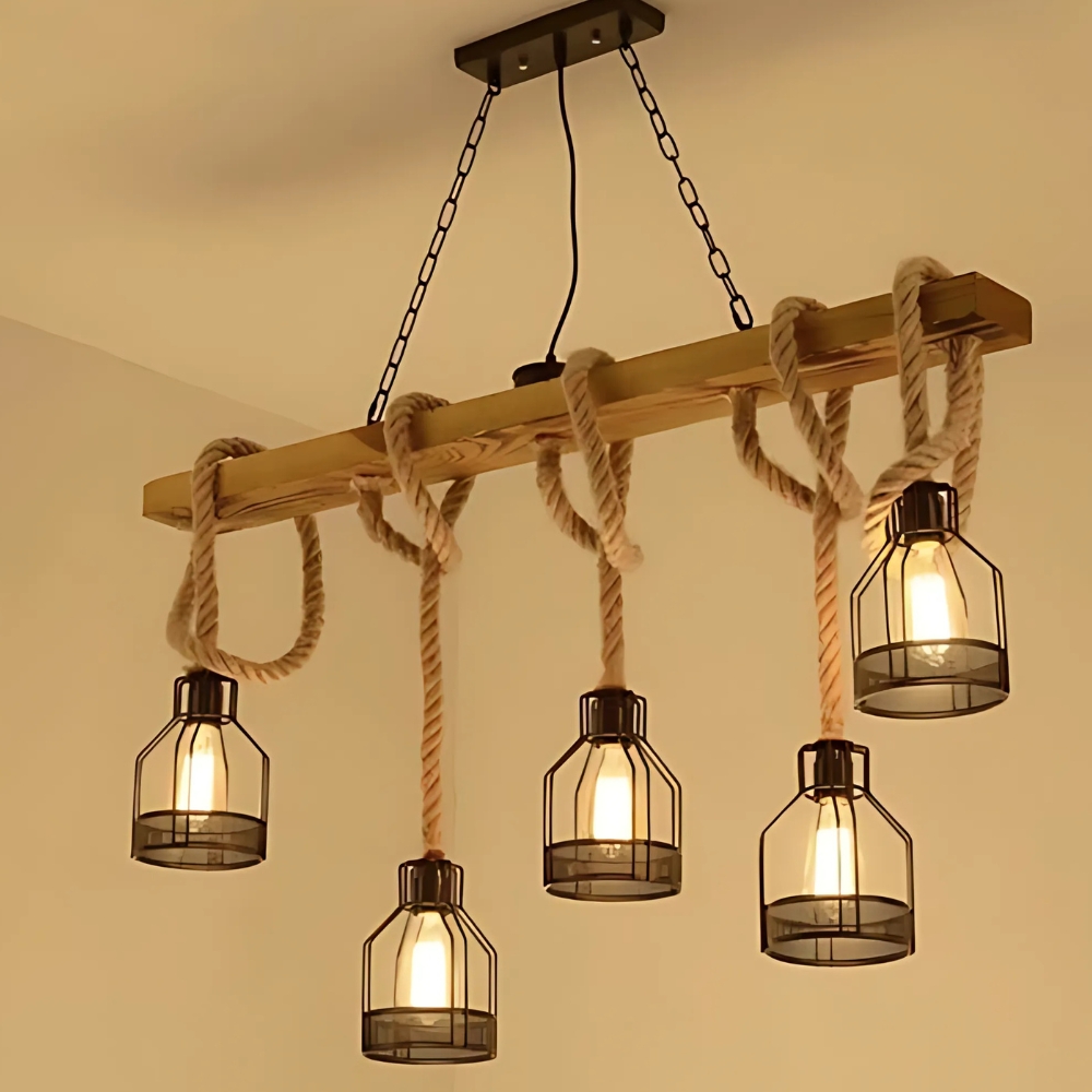 Vintage Rope Pendant+ Wood 08 - Image 2