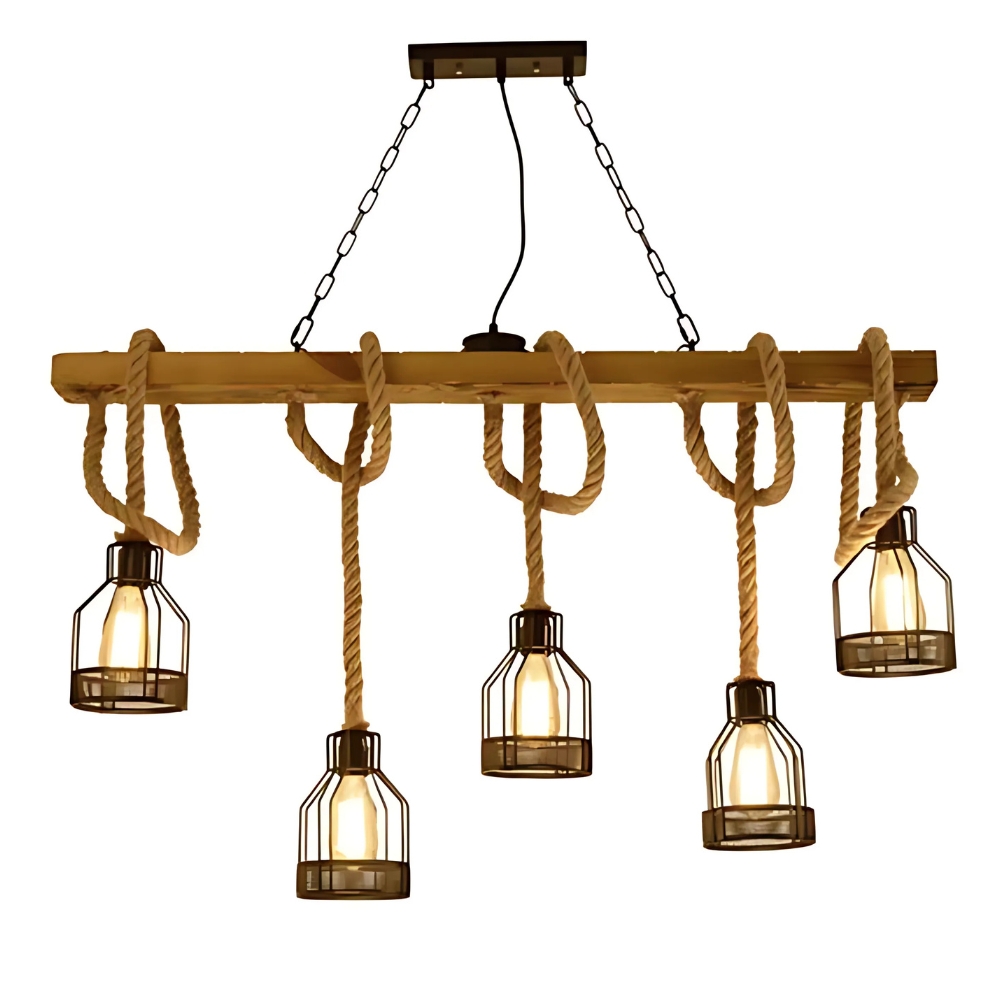 Vintage Rope Pendant+ Wood 08