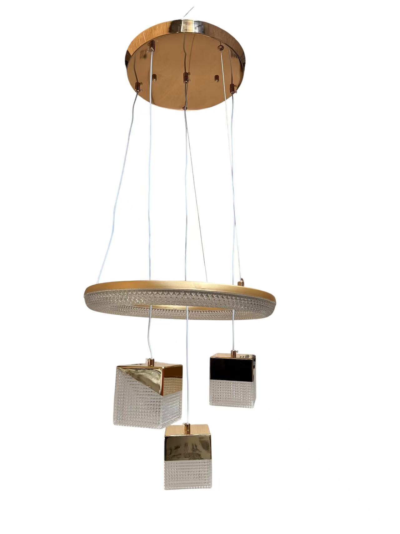 Gold Cube 3-Light LED Pendant Chandelier