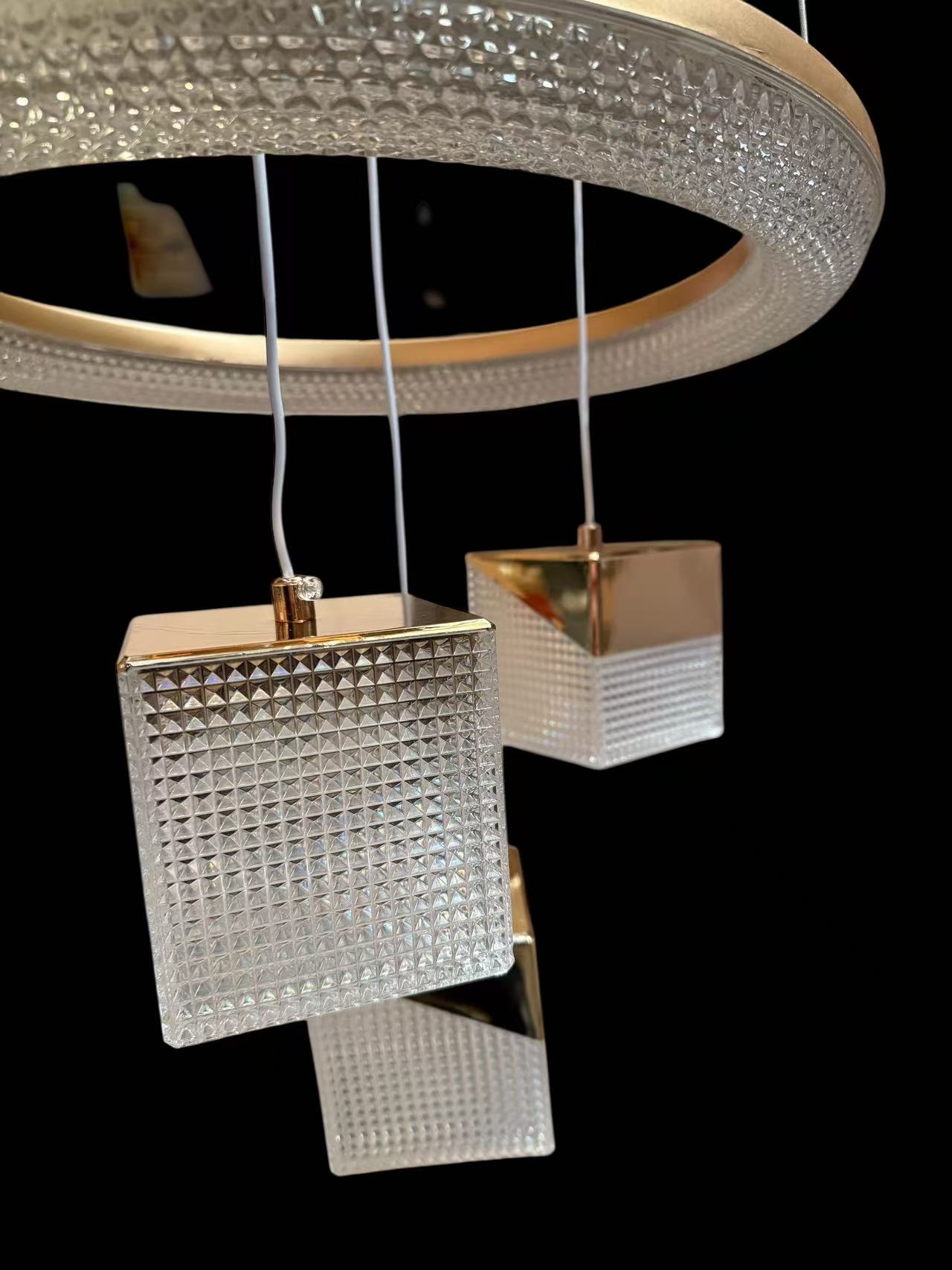 Gold Cube 3-Light LED Pendant Chandelier - Image 3