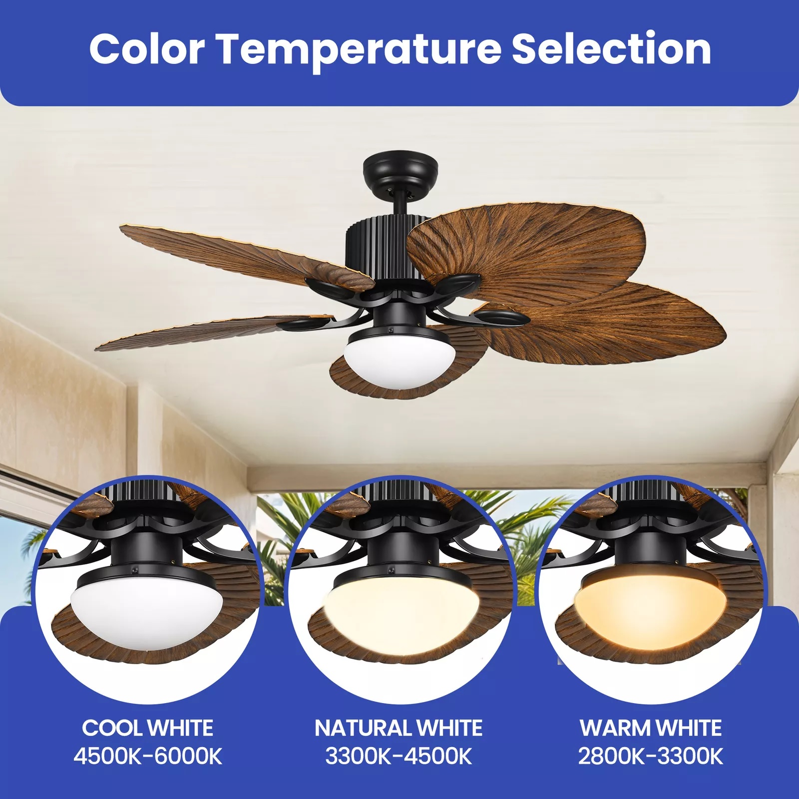 52" Palm Tropical Remote Control Brown Ceiling Fan - Image 7