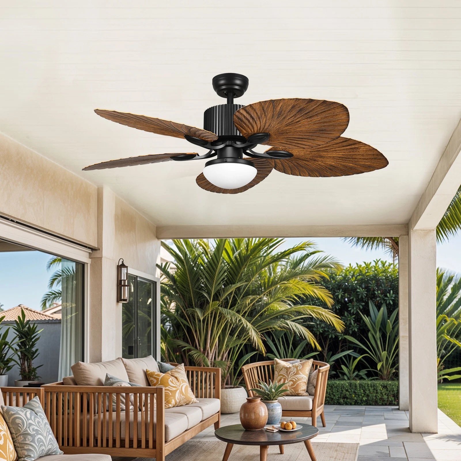 52" Palm Tropical Remote Control Brown Ceiling Fan - Image 9