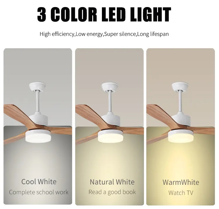52" Modern 3 Oak Wood-look plastic blades LED Ceiling Fan Light - Image 7