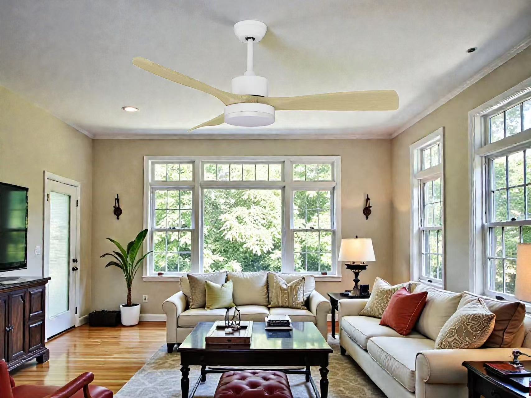 52" Modern 3 Oak Wood-look plastic blades LED Ceiling Fan Light - Image 9
