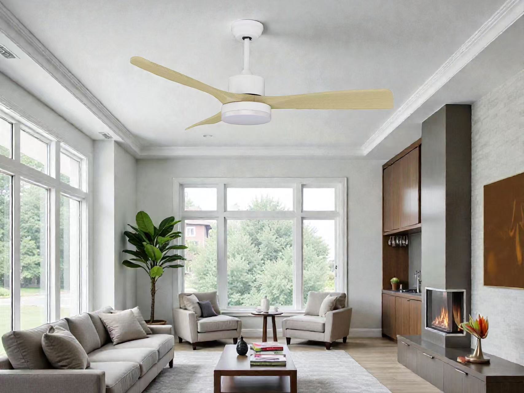 52" Modern 3 Oak Wood-look plastic blades LED Ceiling Fan Light - Image 10