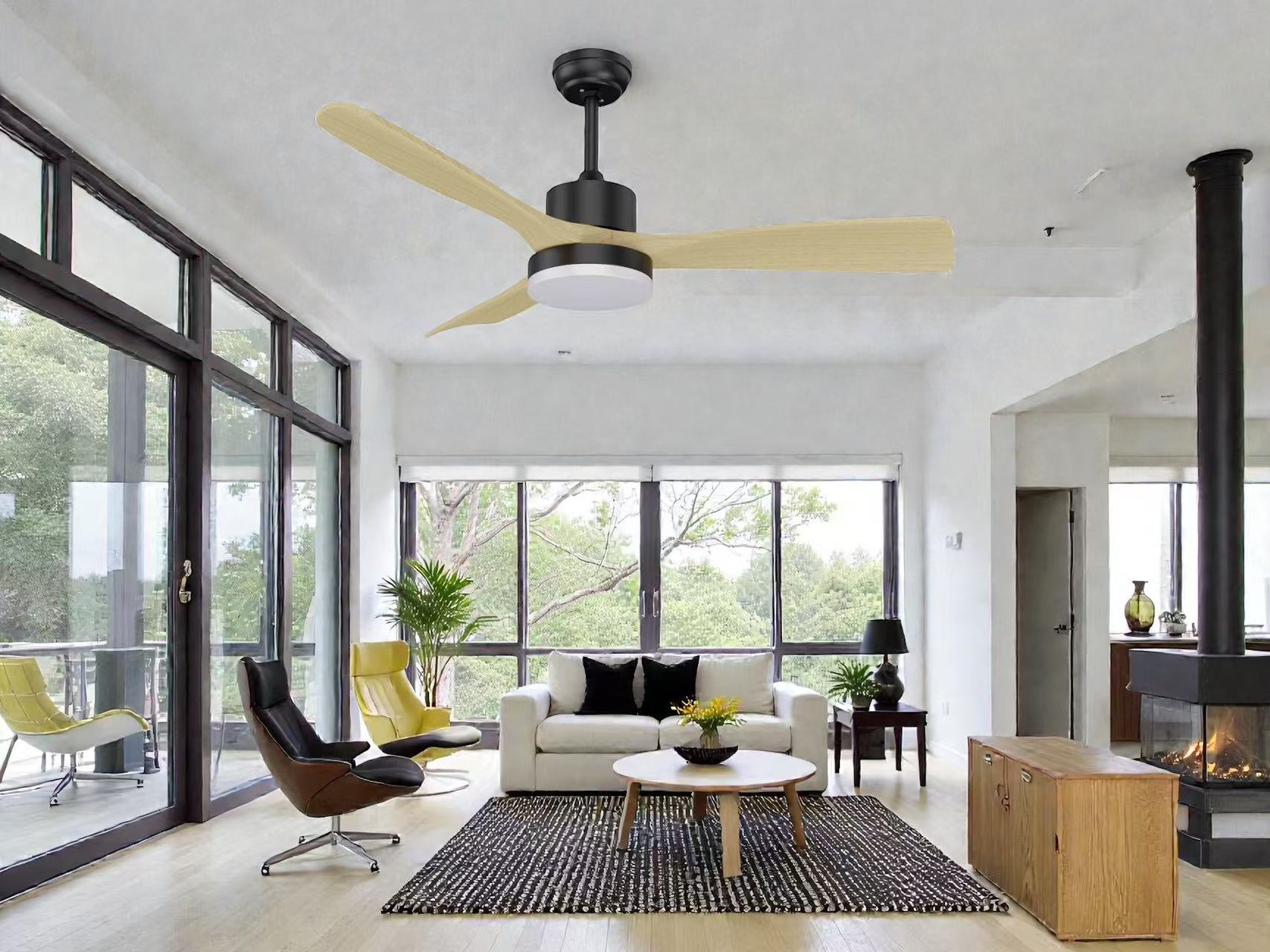52" Modern 3 Oak Wood-look plastic blades LED Ceiling Fan Light - Image 4