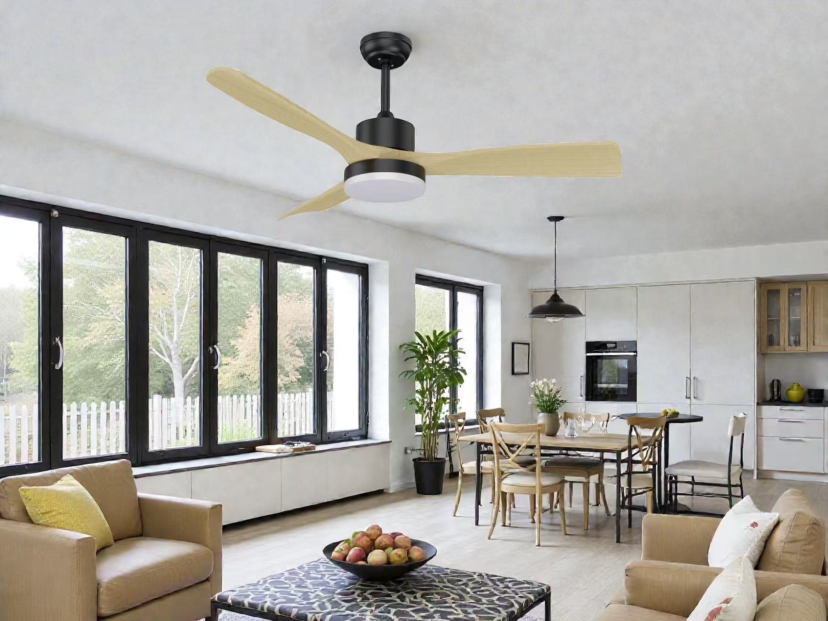 52" Modern 3 Oak Wood-look plastic blades LED Ceiling Fan Light - Image 5