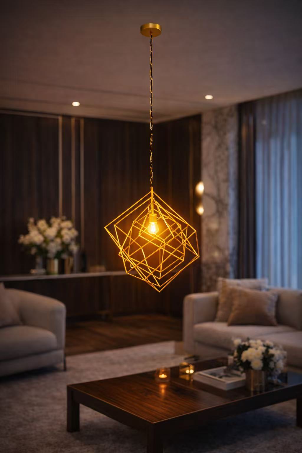 Luxury Gold Wireframe Dining Pendant Lamp - Image 6