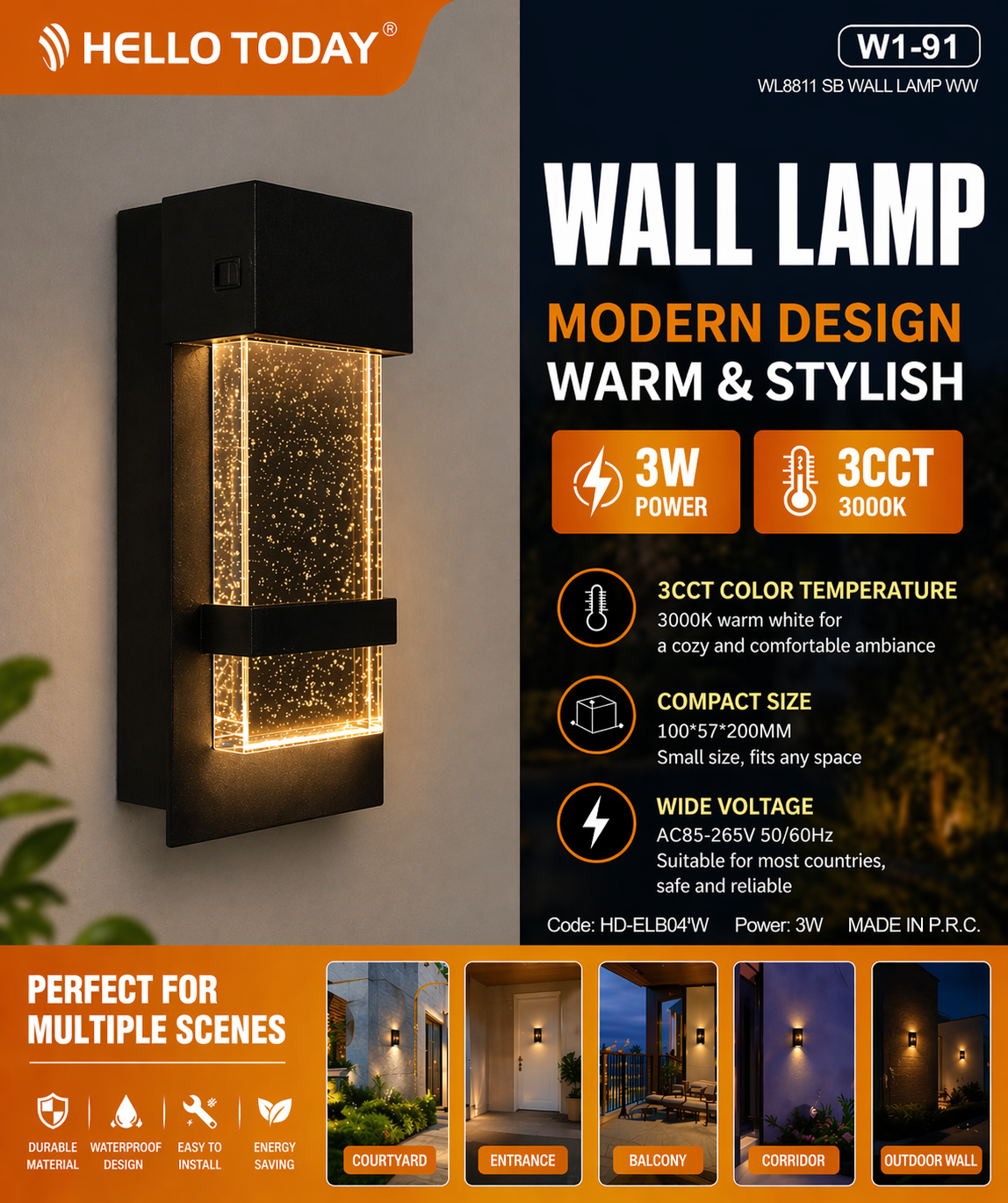 Hello Today Modern LED 3W Warm White Bubble Crystal Wall Lamp - Image 6