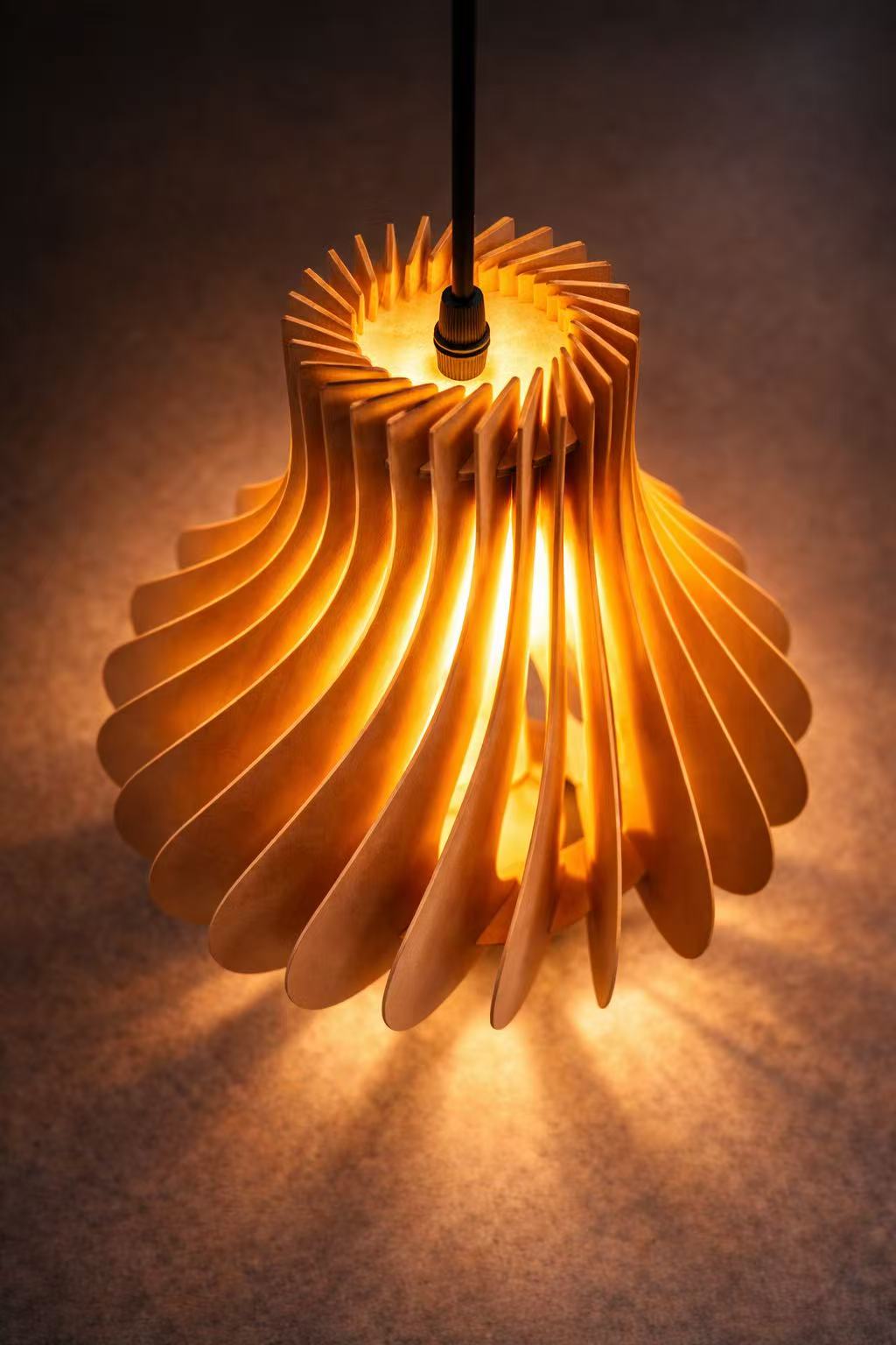 Modern Wooden Ripple Pendant Light – E27 Dining Lamp - Image 2