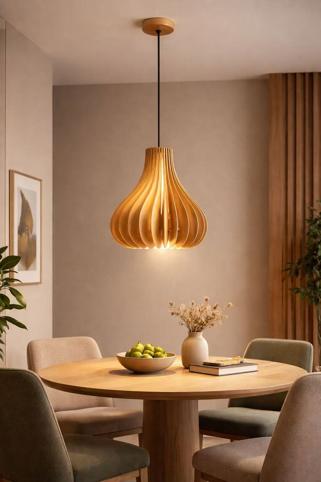 Modern Wooden Ripple Pendant Light – E27 Dining Lamp - Image 4