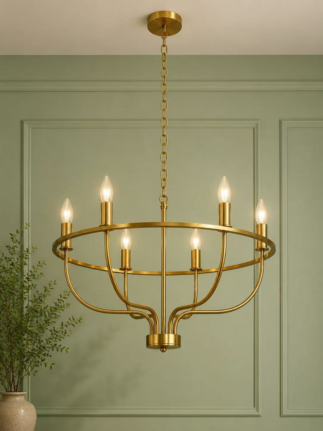 Golden 6-Light Modern Iron Dining Chandelier–E14 - Image 2