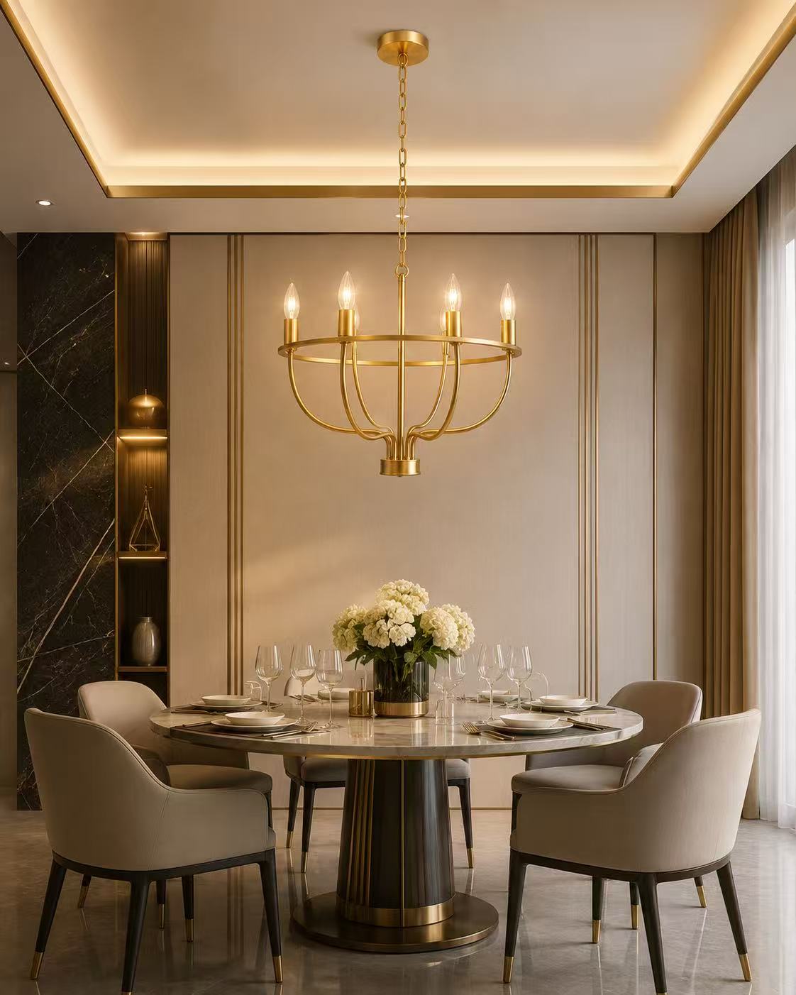 Golden 6-Light Modern Iron Dining Chandelier–E14 - Image 4