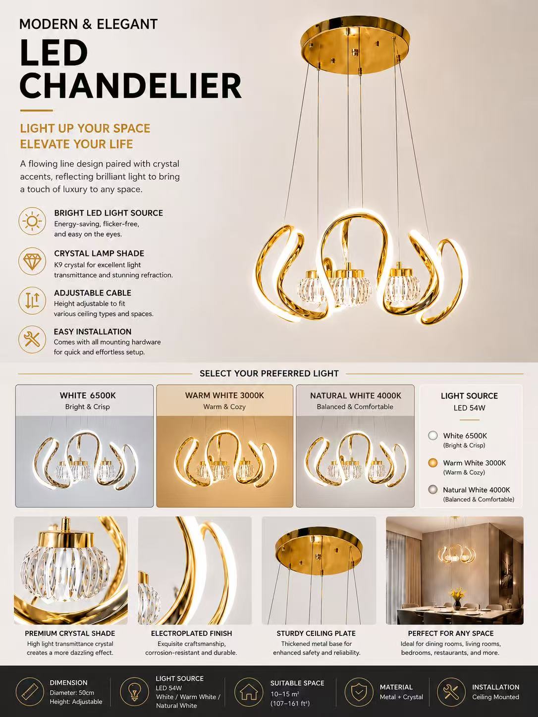 Modern Gold Orbit Ring LED Pendant Light - Image 6