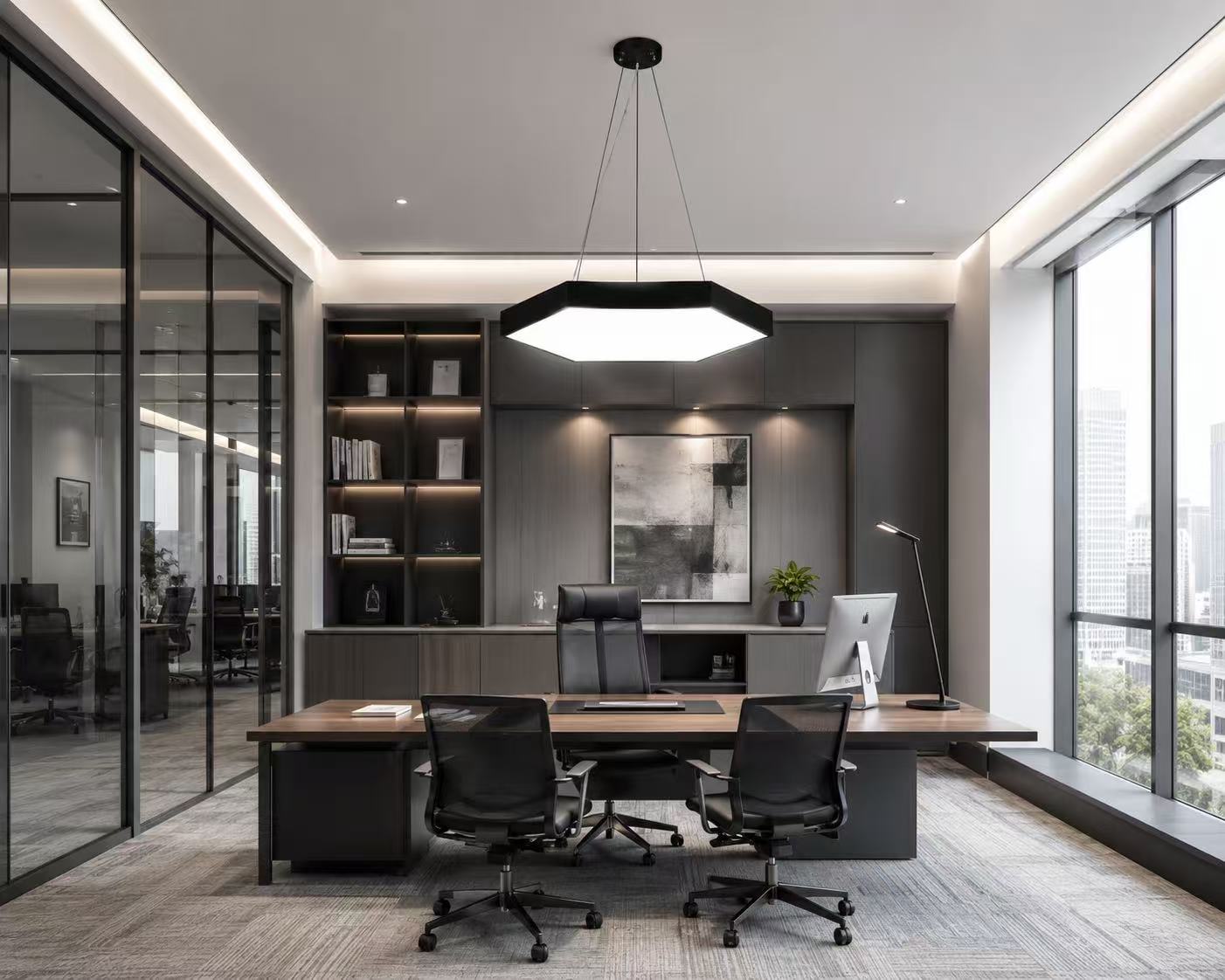 60W Modern Hexagon LED Pendant Dining Lamp – Matte Black - Image 4