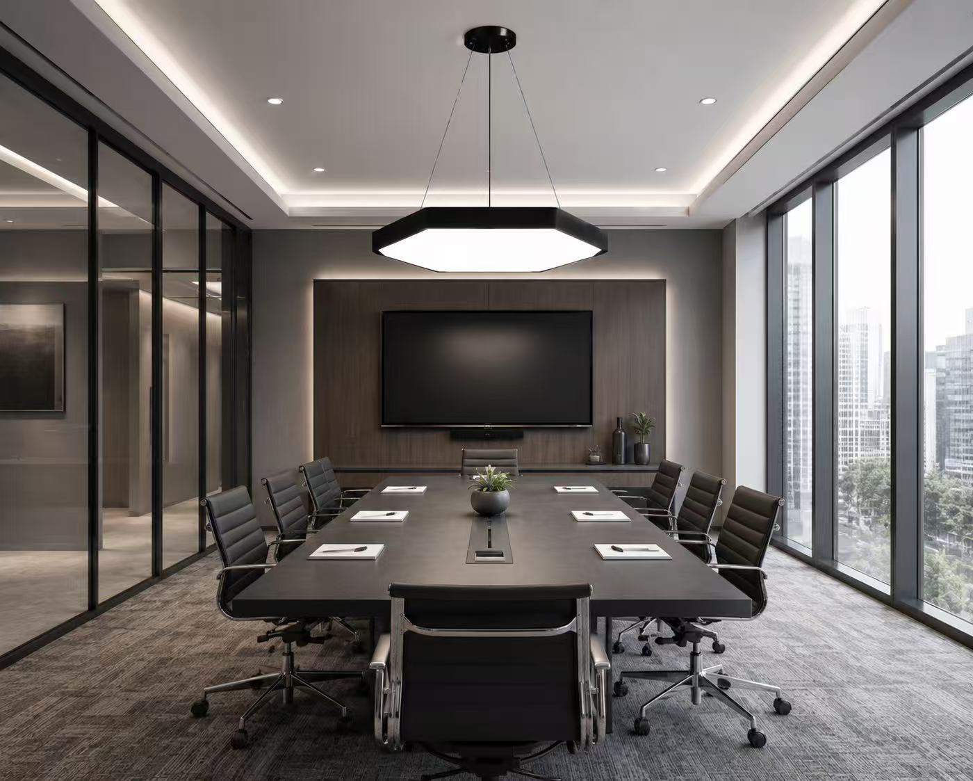 60W Modern Hexagon LED Pendant Dining Lamp – Matte Black - Image 5
