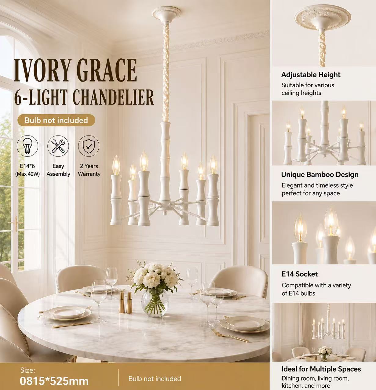 Ivory Grace 6-Light Chandelier - Image 3