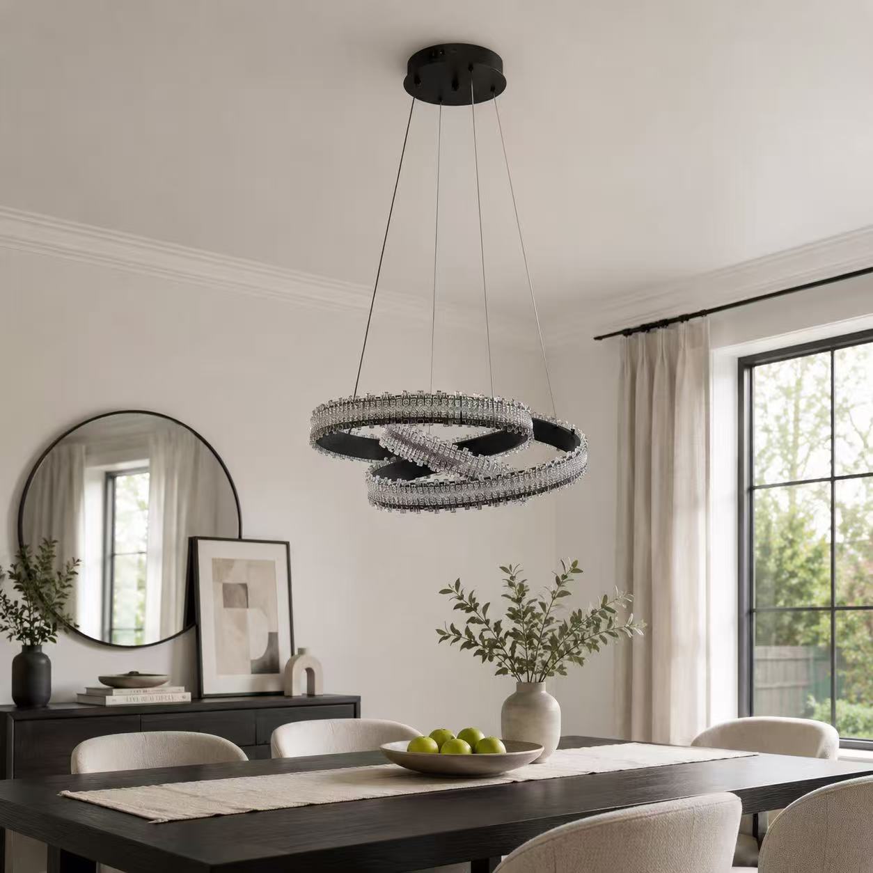 Modern 3CCT Acrylic Triple-Ring LED Pendant Light–Black - Image 2