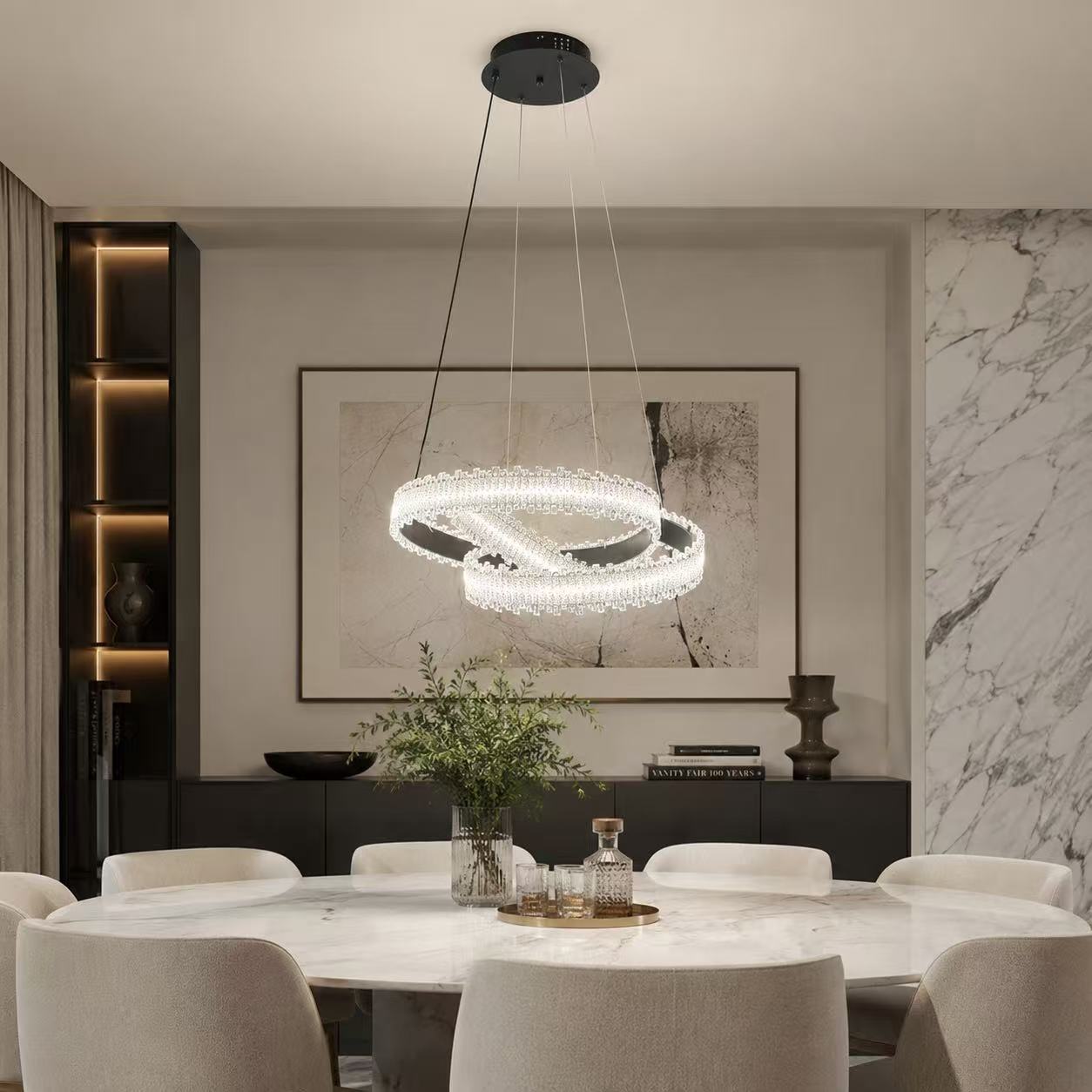 Modern 3CCT Acrylic Triple-Ring LED Pendant Light–Black - Image 4
