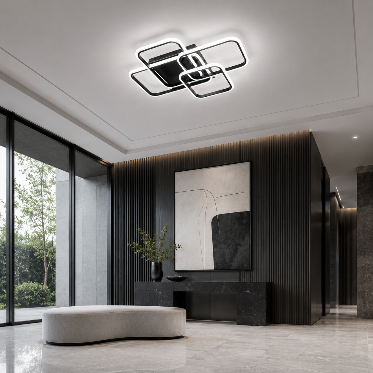 Modern Crystal 3-Tier Rectangular 80W 3CCT LED Ceiling Light – Black - Image 3