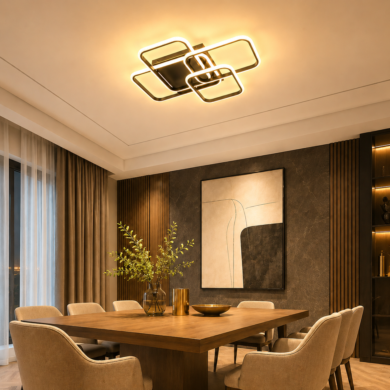 Modern Crystal 3-Tier Rectangular 80W 3CCT LED Ceiling Light – Black - Image 4