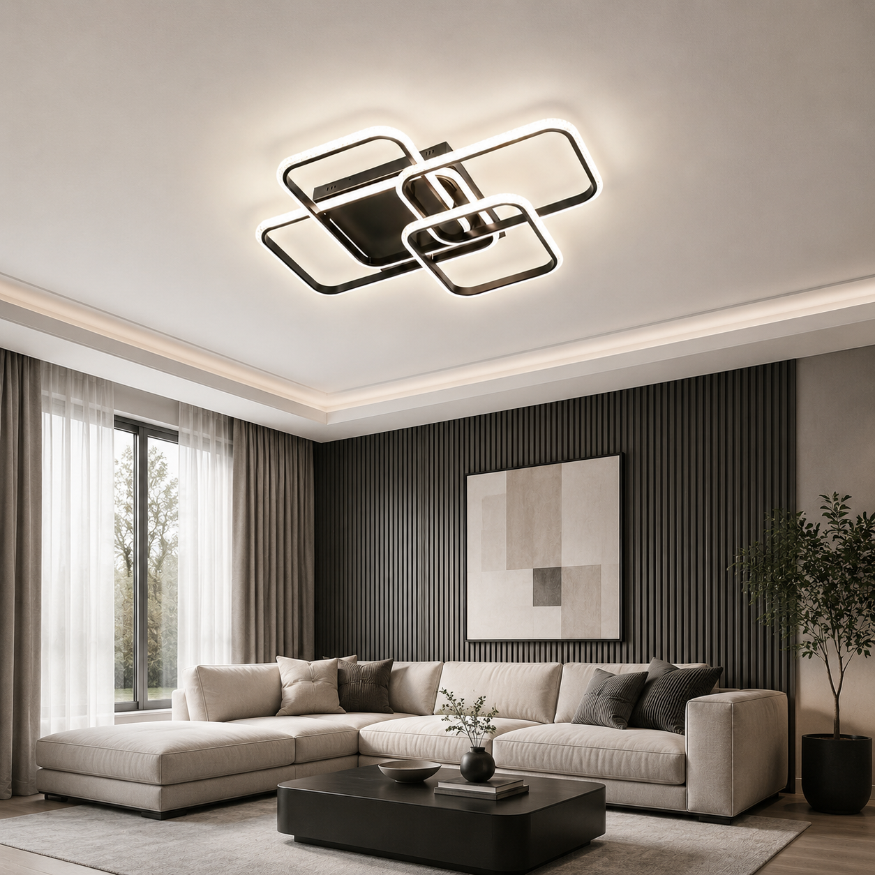 Modern Crystal 3-Tier Rectangular 80W 3CCT LED Ceiling Light – Black - Image 5