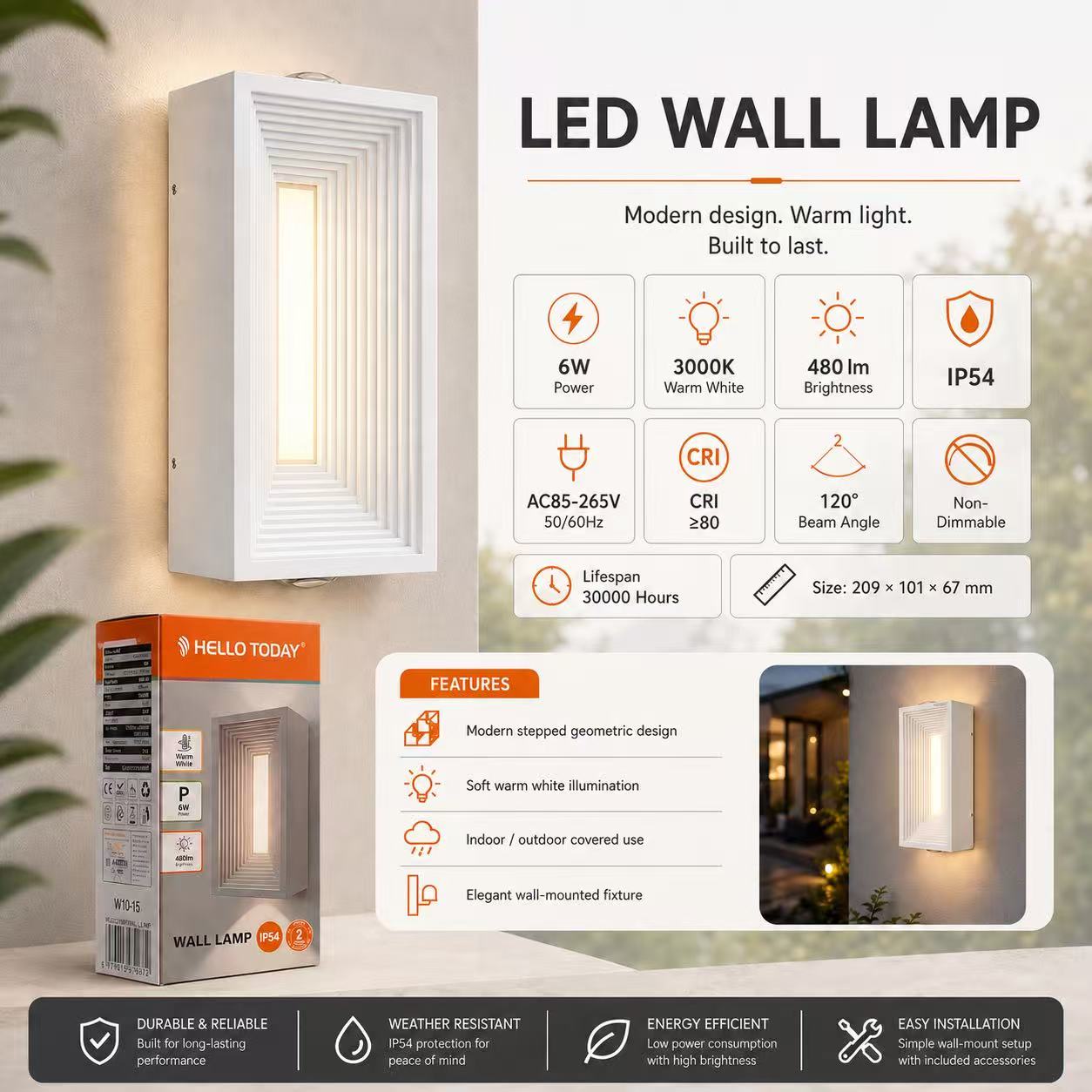 LumaPortal 6W White Rectangular LED Wall Light - Image 5