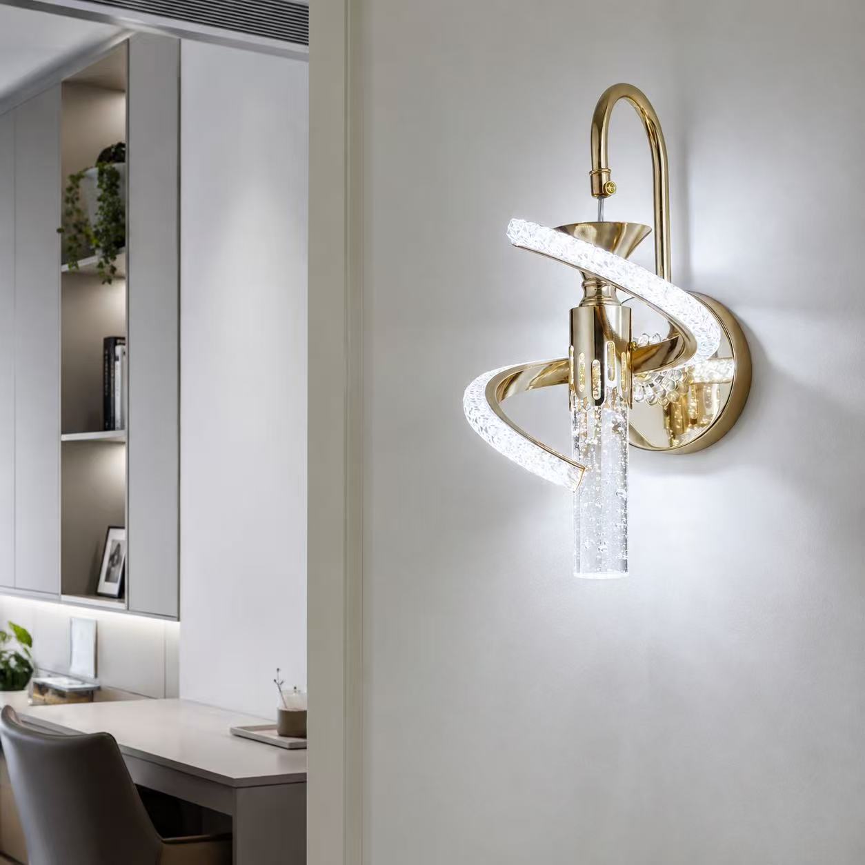 Luxe Spiral 12W 3CCT LED Crystal Wall Lamp–Gold - Image 2