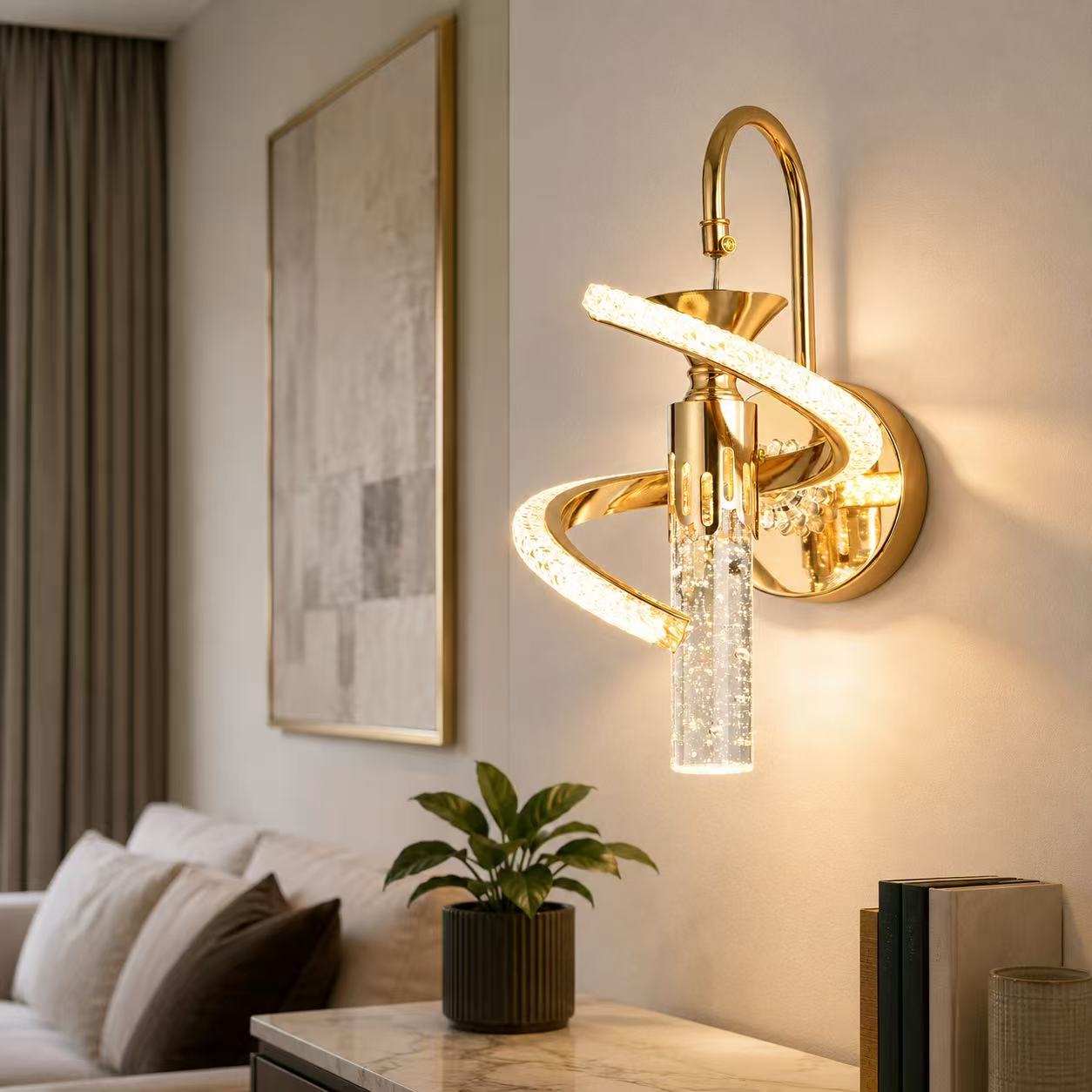 Luxe Spiral 12W 3CCT LED Crystal Wall Lamp–Gold - Image 3