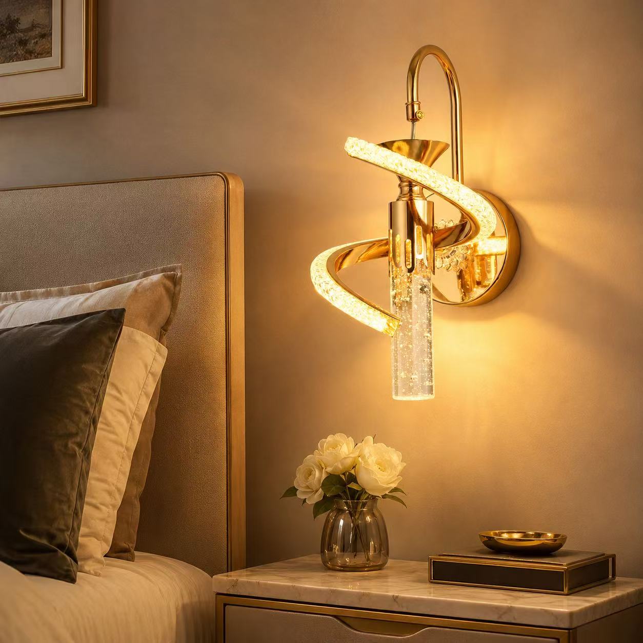Luxe Spiral 12W 3CCT LED Crystal Wall Lamp–Gold - Image 4
